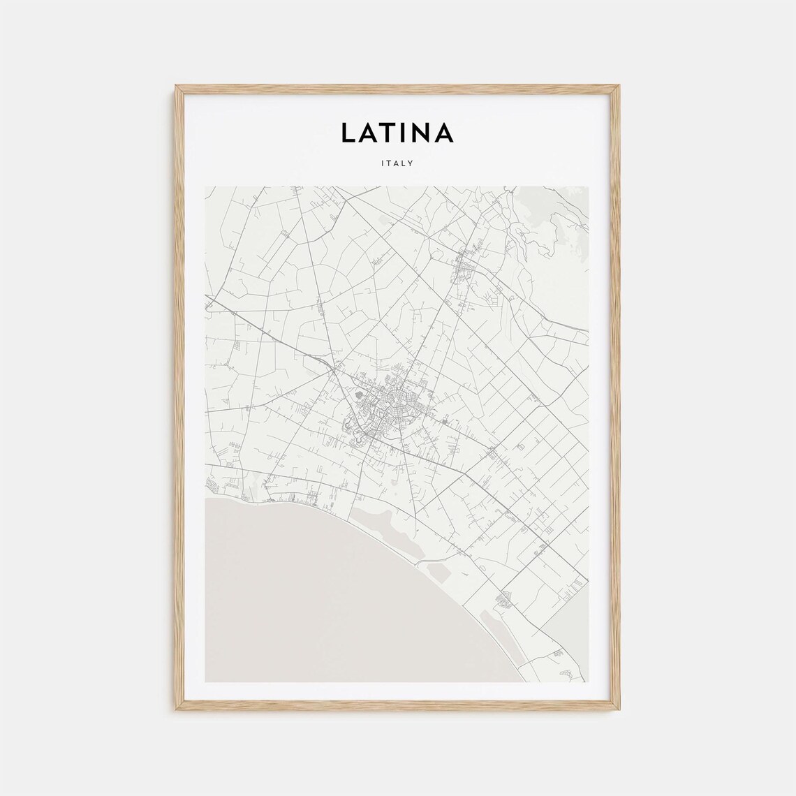Latina Italy Coastal Plain Minimalist Beige Street Map Poster