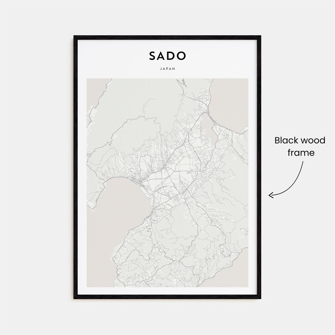 Sado Japan Minimalist Island City Street Map Monochrome Art Poster - Image 3