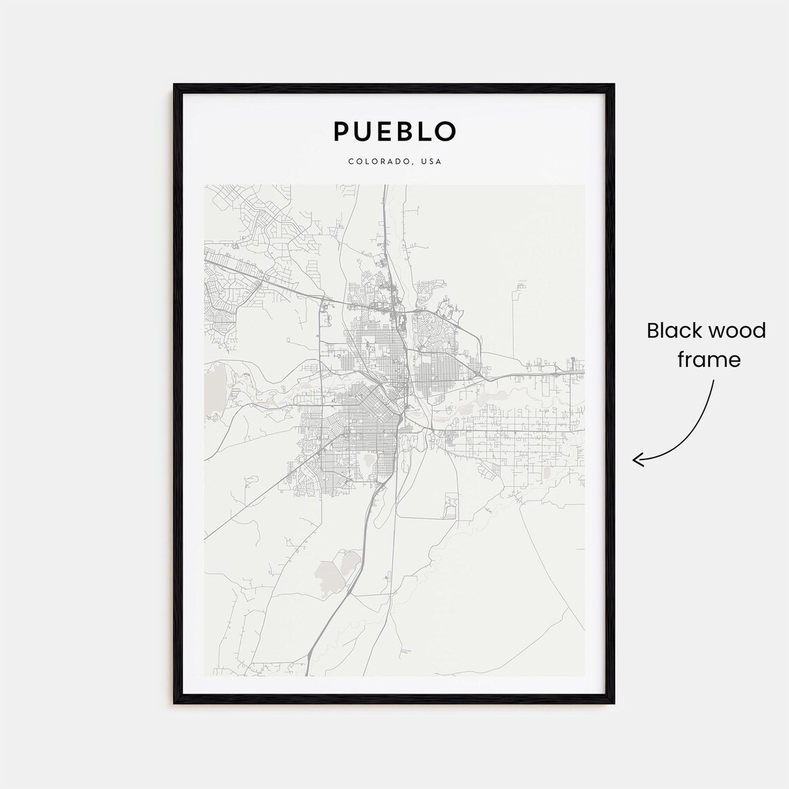 Pueblo Colorado USA Minimal City Street Map Black White Art Poster - Image 3