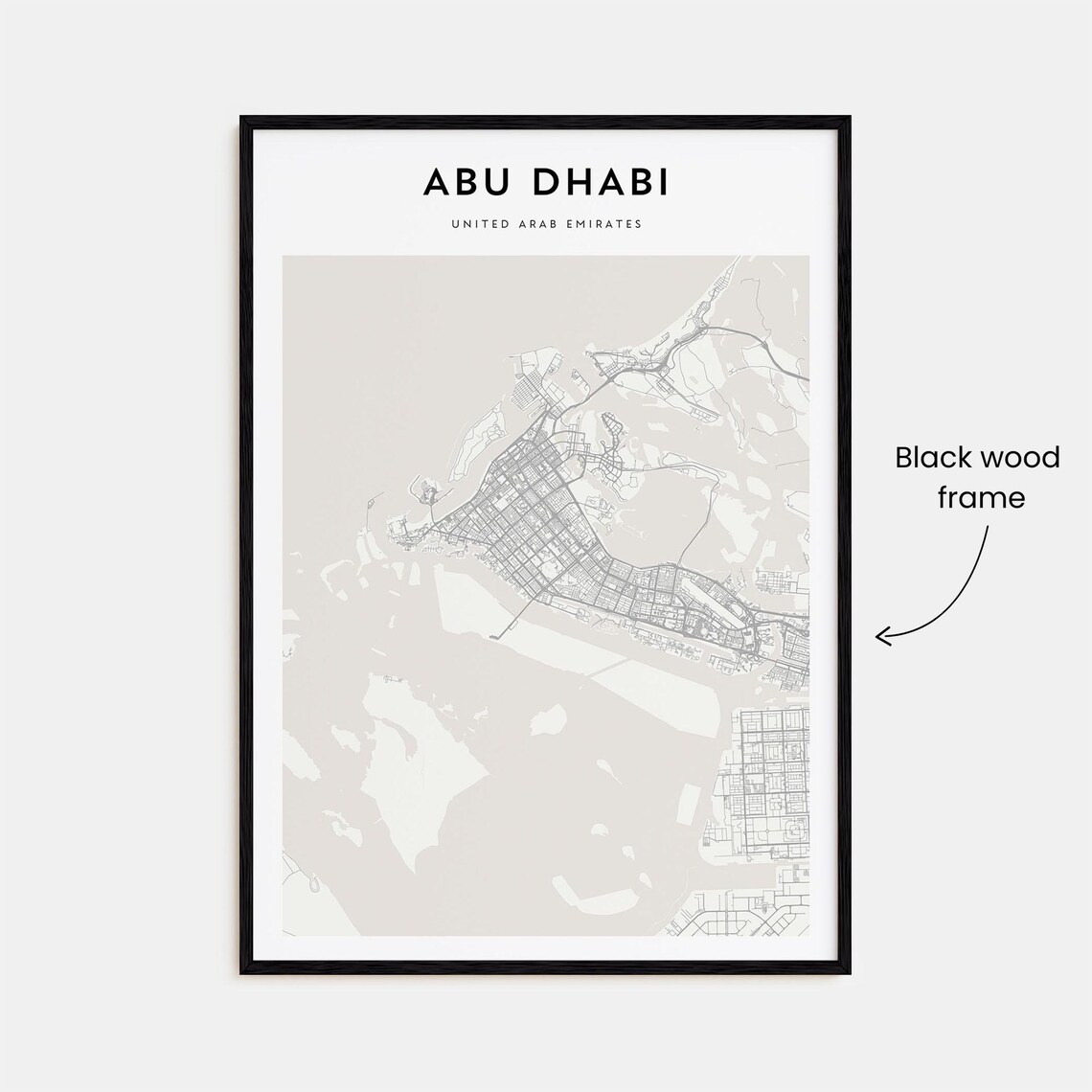 Abu Dhabi United Arab Emirates Monochrome City Map Art Poster - Image 3