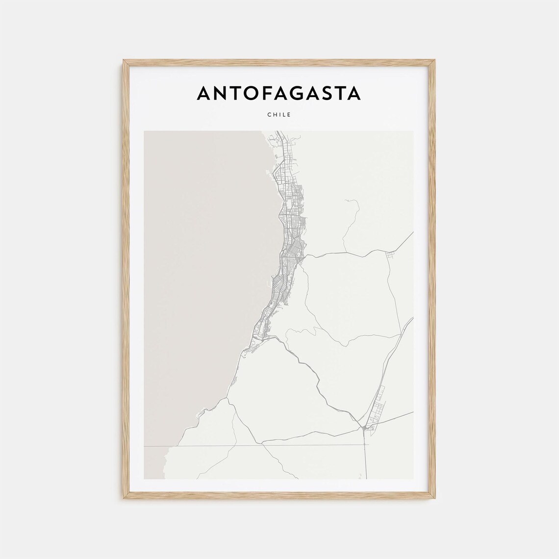 Antofagasta Chile Fine Line City Street Map Modern Wall Decor Poster