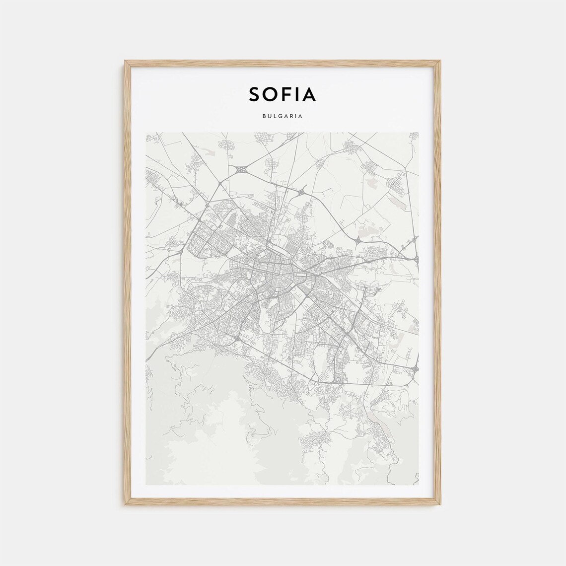 Modern Minimalist Sofia Bulgaria Capital City Street Map Poster