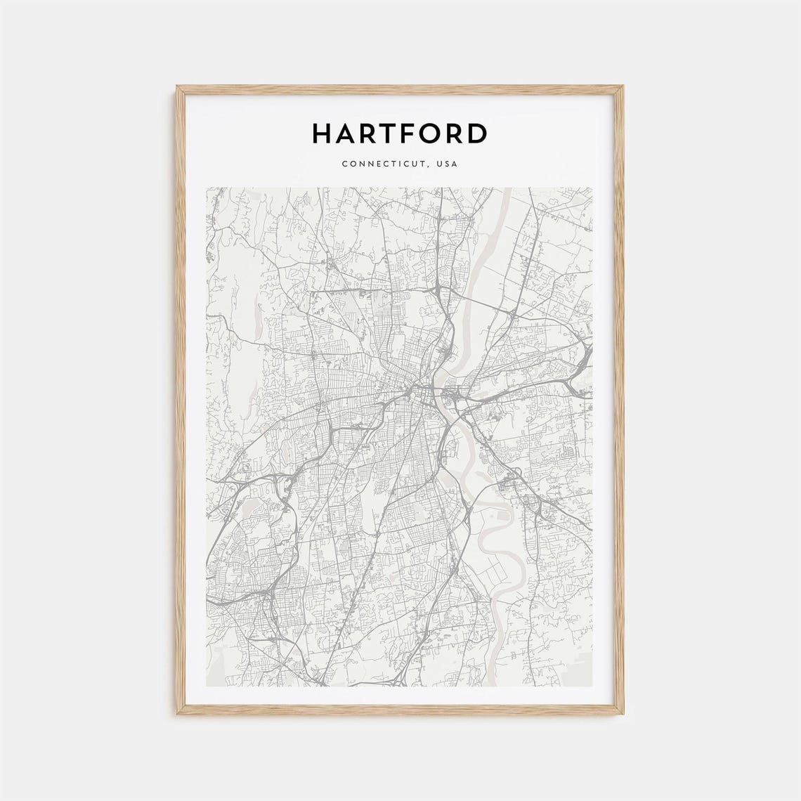 Hartford Connecticut Minimalist City Street Map Wall Decor Poster
