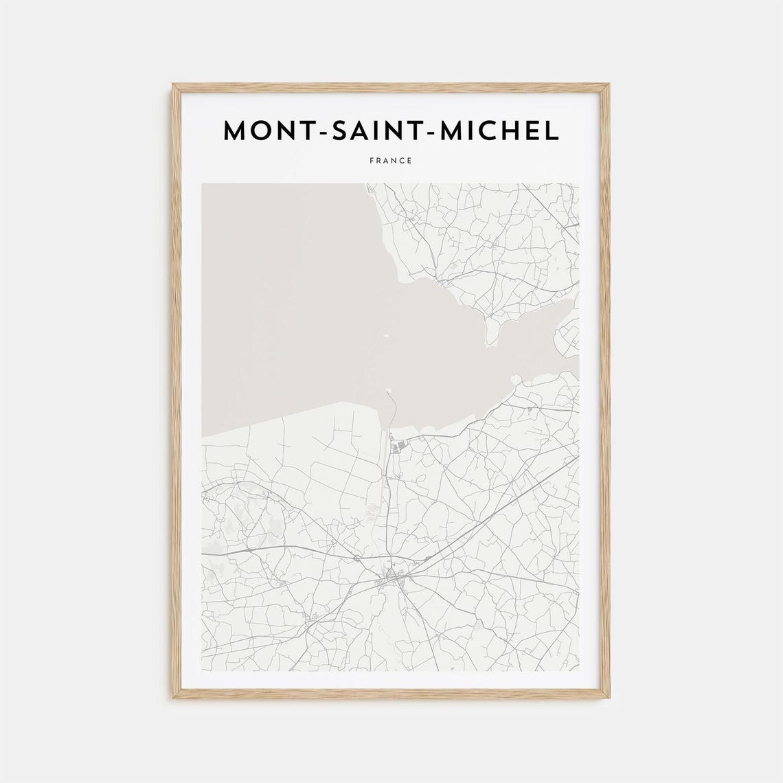 Mont Saint Michel France Coastal Bay Minimalist Light Gray Map Poster
