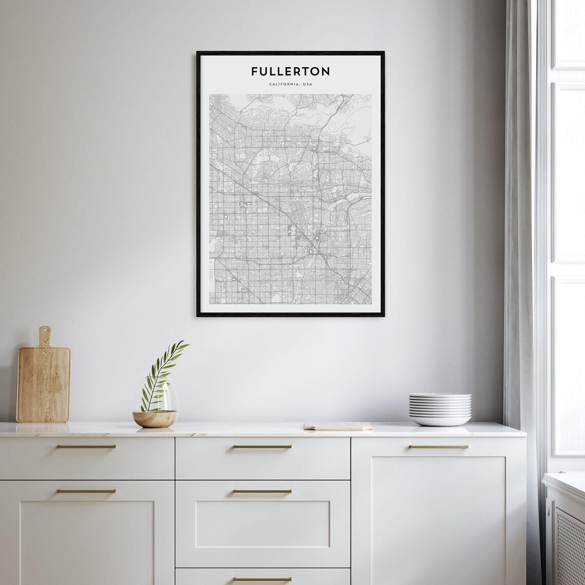 Fullerton California Minimalist Street Map Black and White Poster - Image 2