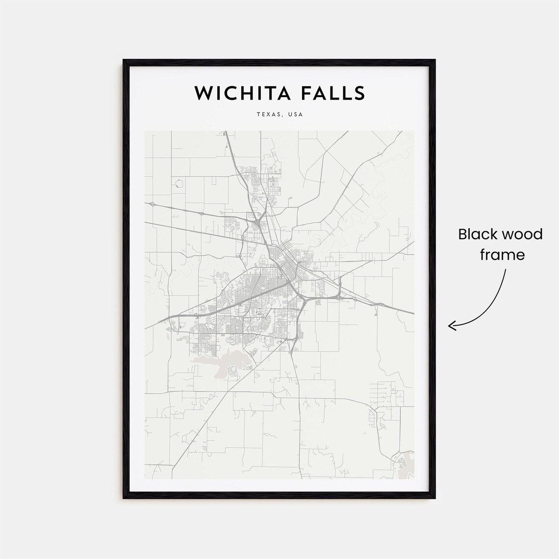 Wichita Falls Texas, USA Minimalist Black White City Street Map Print - Image 3