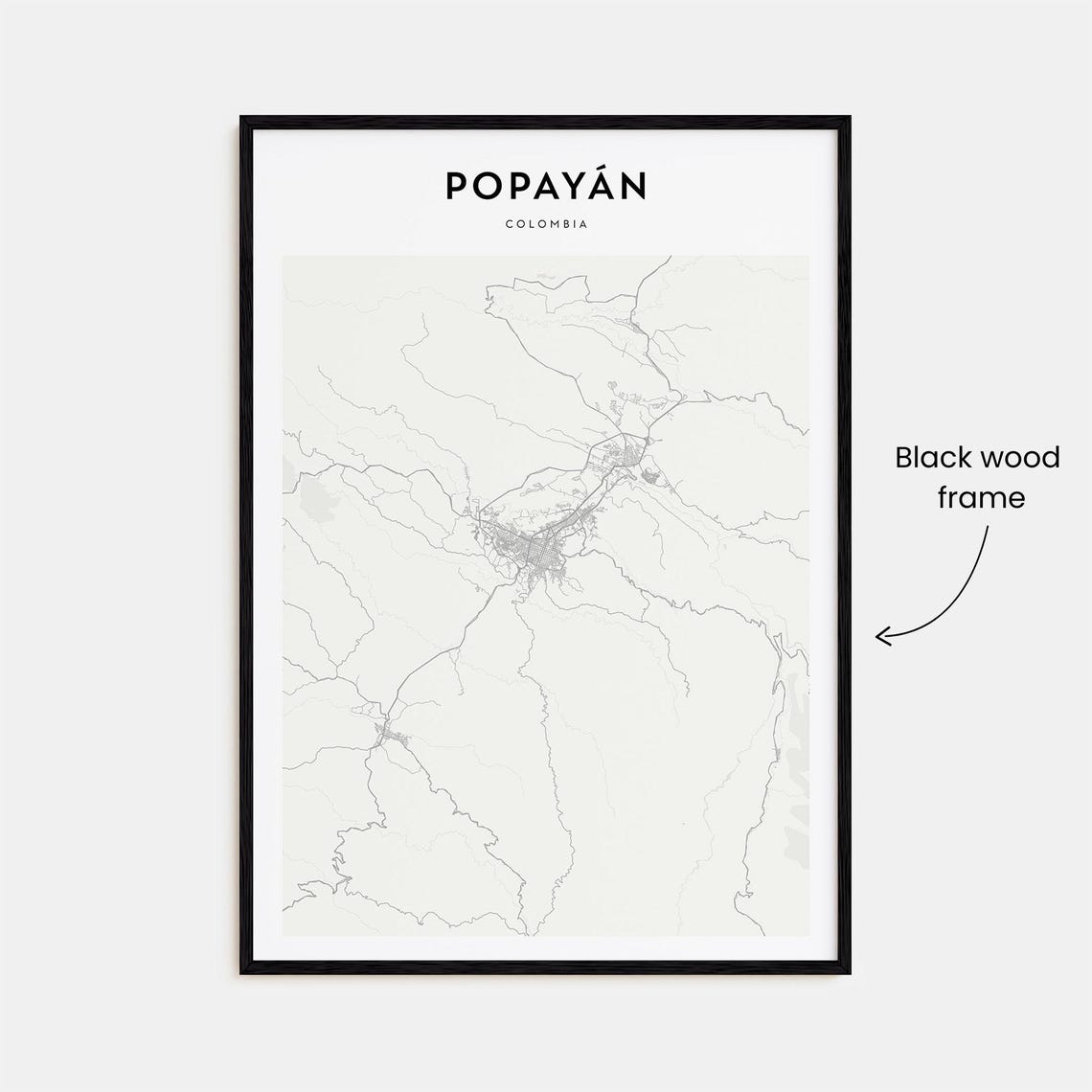 Popayan Colombia Minimalist Black and White City Map Art Poster - Image 3