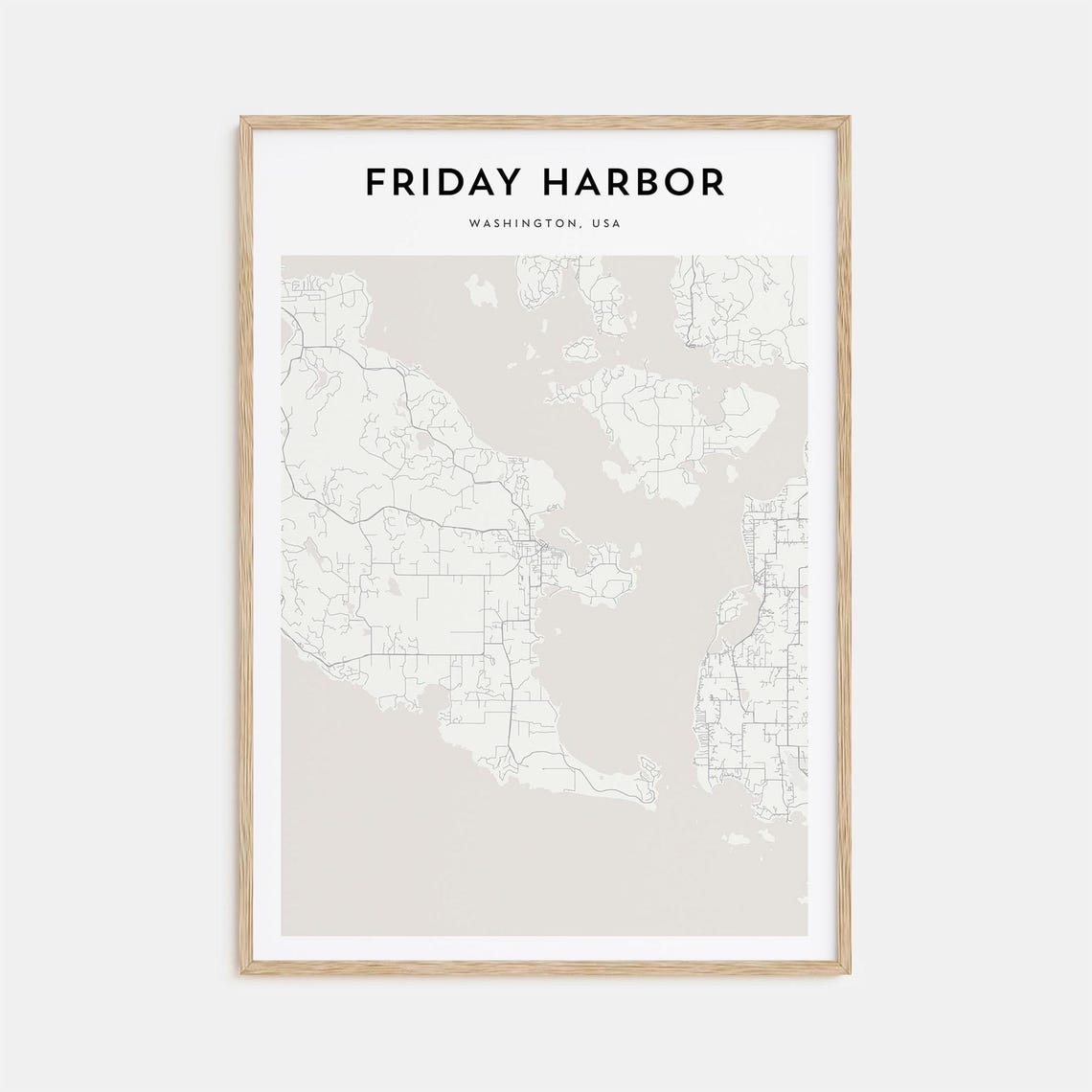 Friday Harbor Washington USA Minimalist Beige Island Map Poster