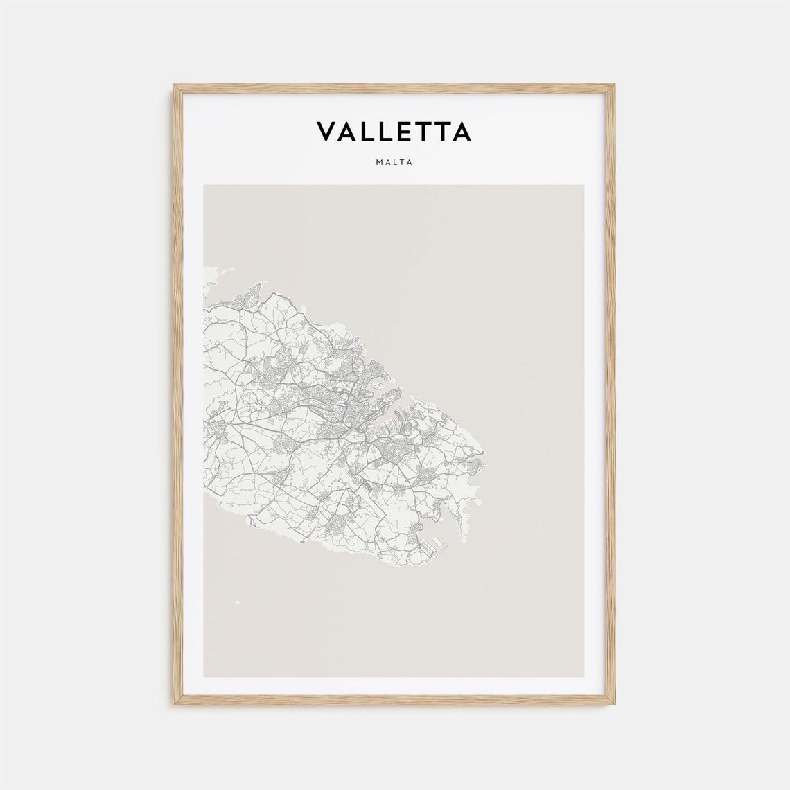 Valletta Malta Minimal Elegant Cream Island Map Travel Decor Poster