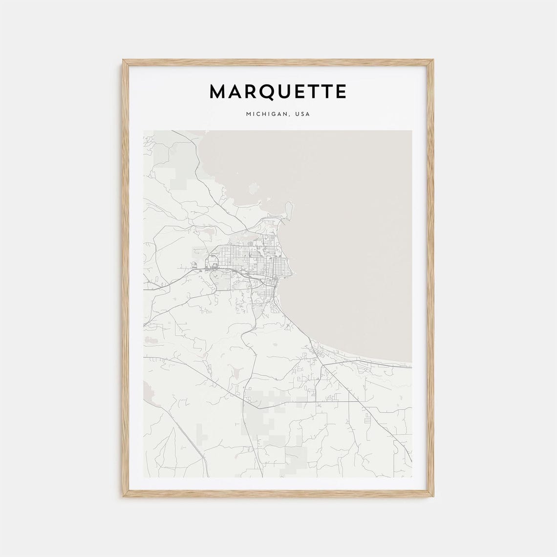 Marquette Michigan Lake Superior Beige Minimalist Map Art Poster