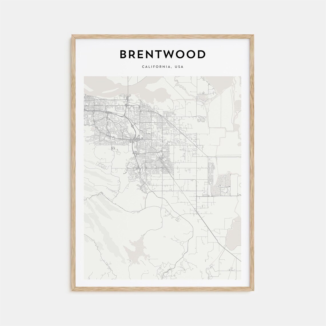 Brentwood California Minimalist Line Map City Street Art Poster
