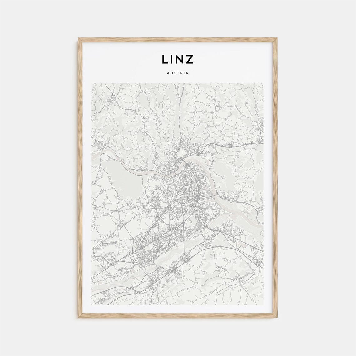 Linz Austria Minimalist Street Map Poster For Modern Travel Decor