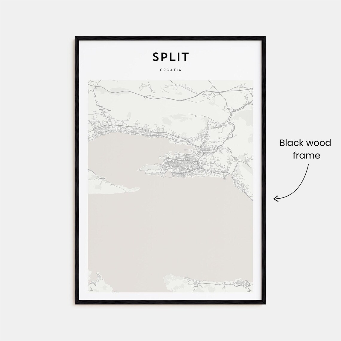 Split Croatia Coastal Minimalist Black White City Map Street Poster - Image 3