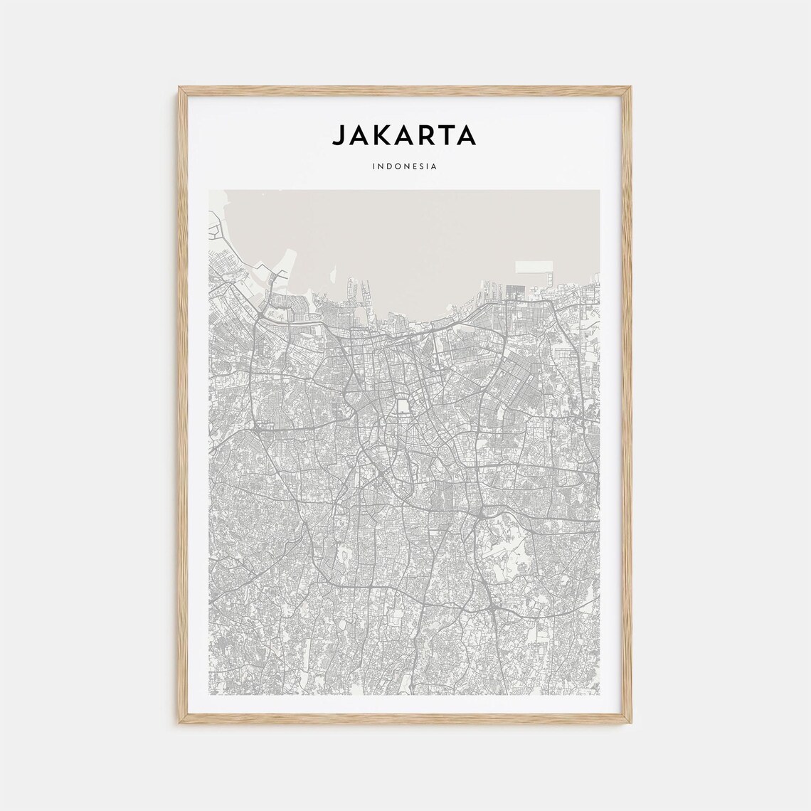 Jakarta Indonesia Minimalist Black White City Map Street Poster