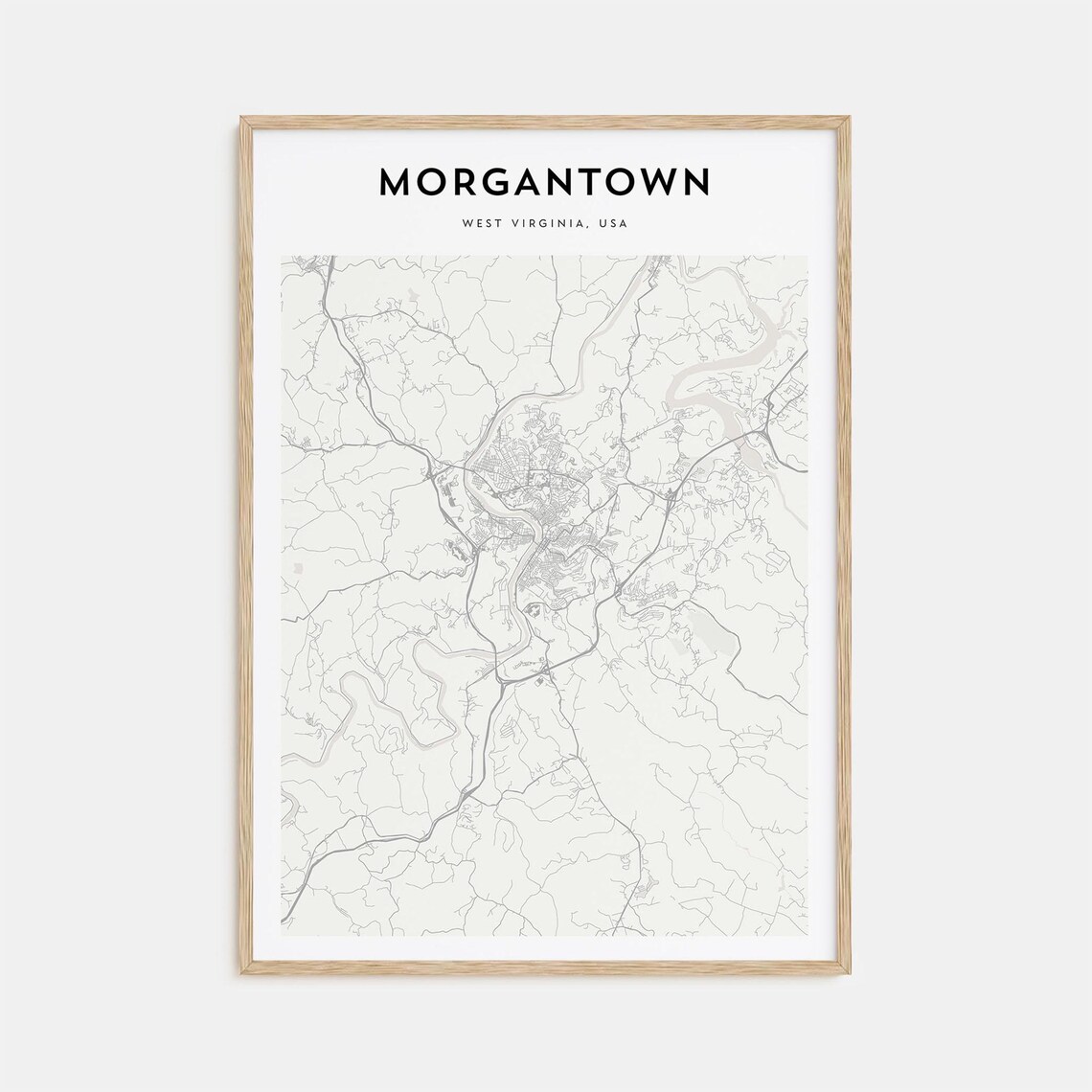 Morgantown West Virginia USA Minimalist Light Gray Street Map Poster