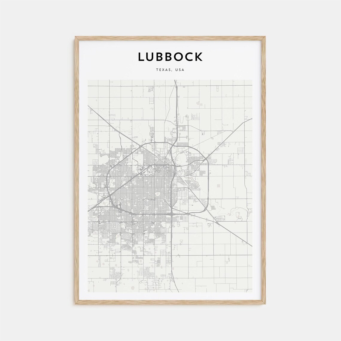 Lubbock Texas USA Minimal Line Art Style City Map Wall Decor Poster