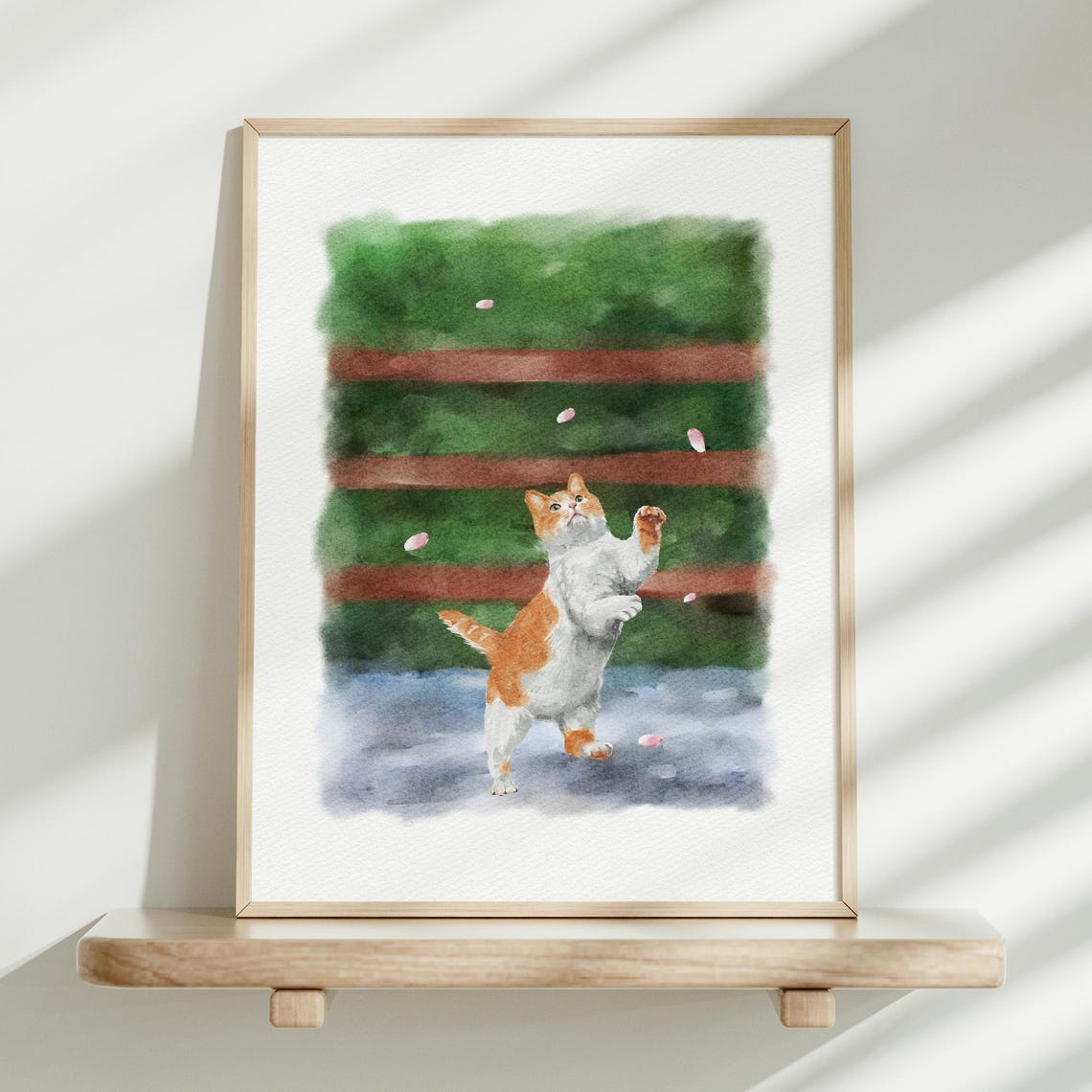 Fluffy Cat Juno with Berry Garland Custom Watercolor Poster Art - Image 3
