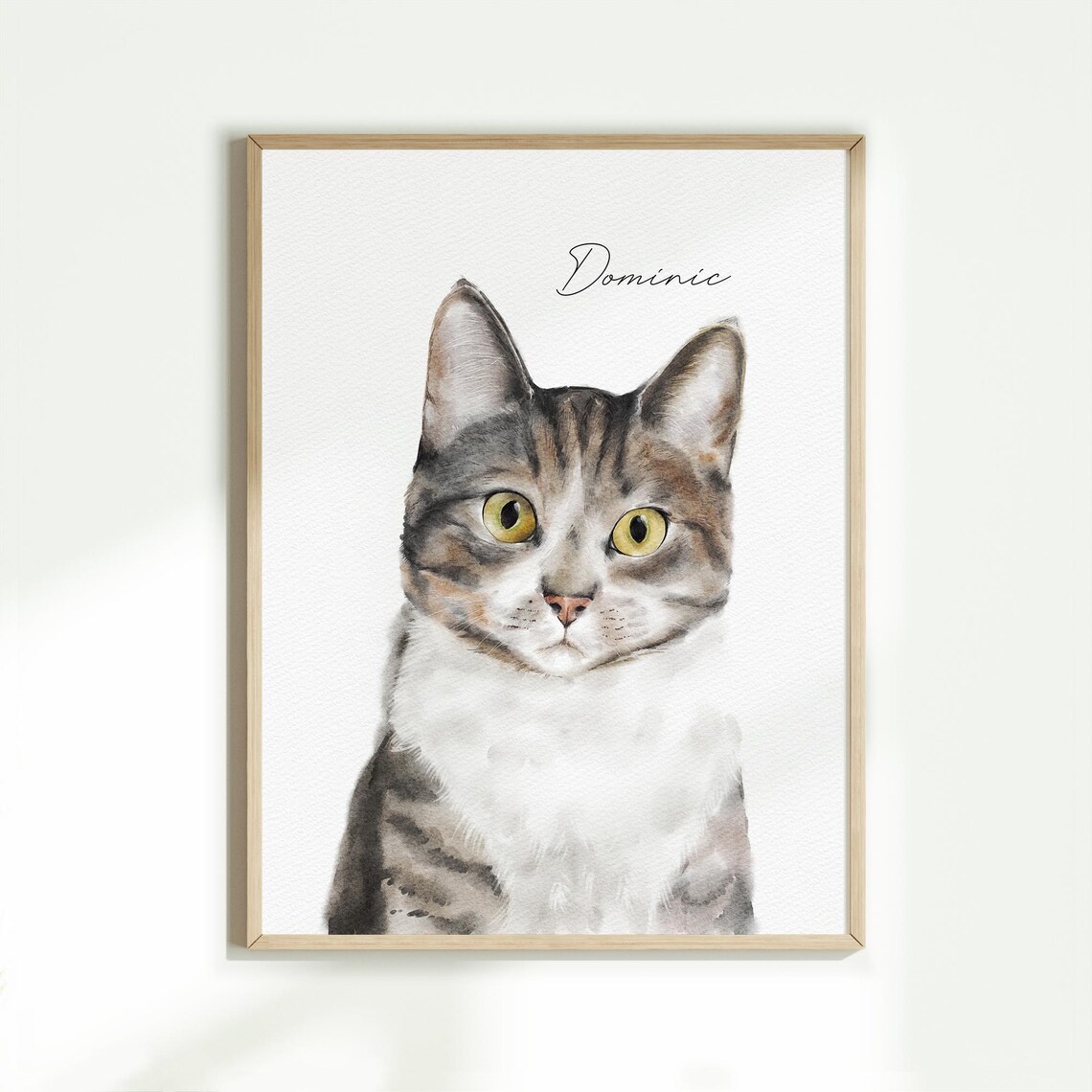 Tabby Cat Dominic Close-Up Custom Watercolor Pet Portrait Poster