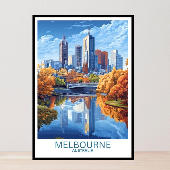 Melbourne Travel Poster Art Gifts Home Decor Wall Australia Coastal Prints Framed City