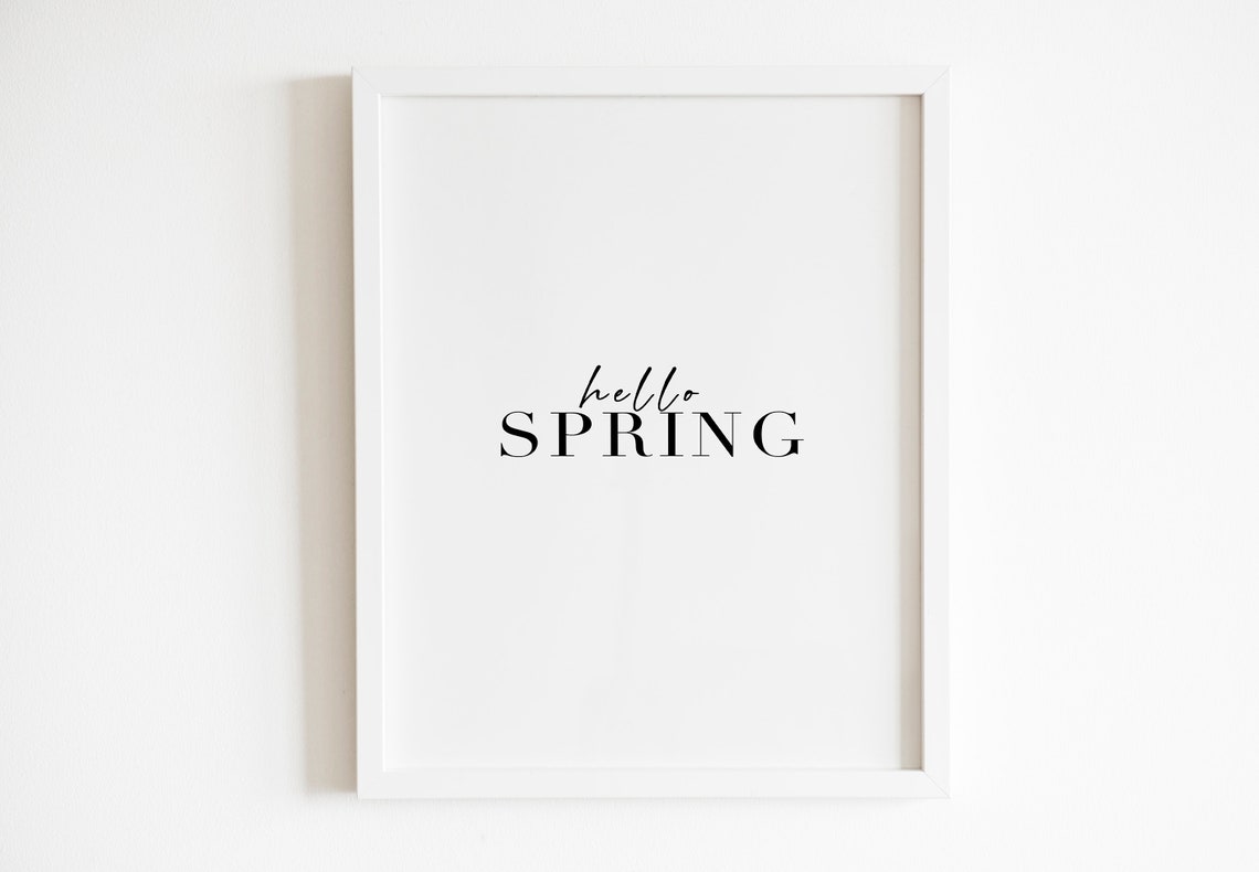 Hello Spring Seasonal Greeting Mixed Script Typography Wall Art
