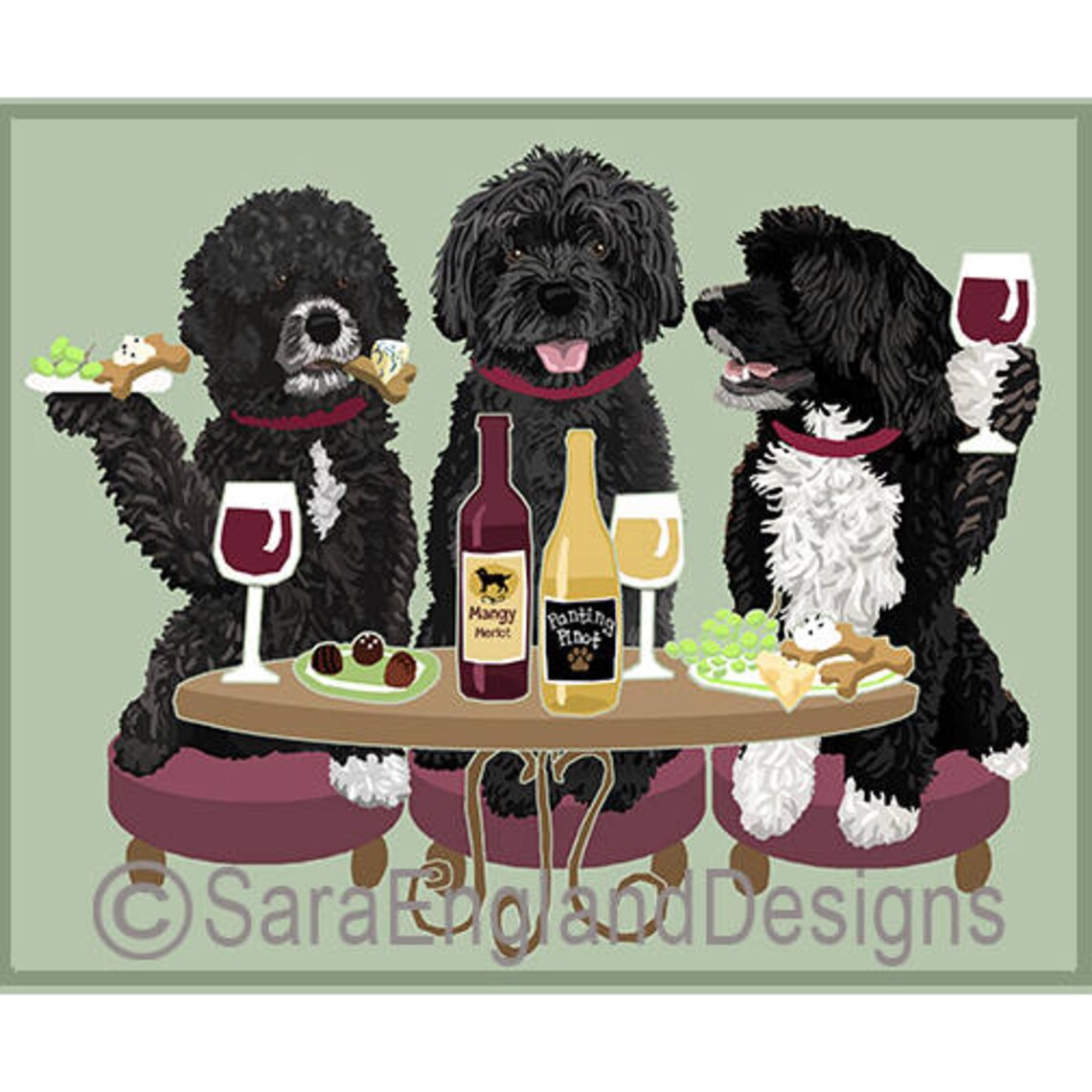 Dogs Wineing Portuguese Water Dog Art Print