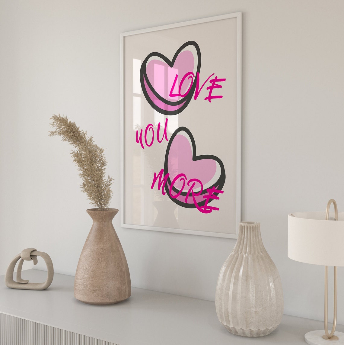 Retro Groovy Love You More Pink Hearts Playful Typography Poster