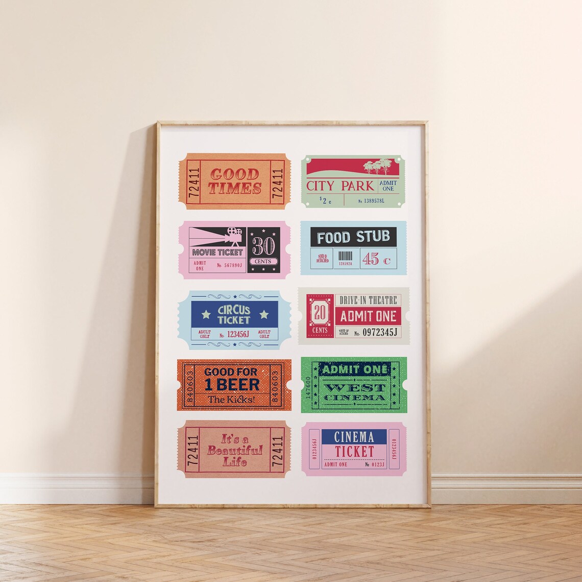 Pink Retro Life Ticket Stub Art Print, Preppy Decor - Image 2