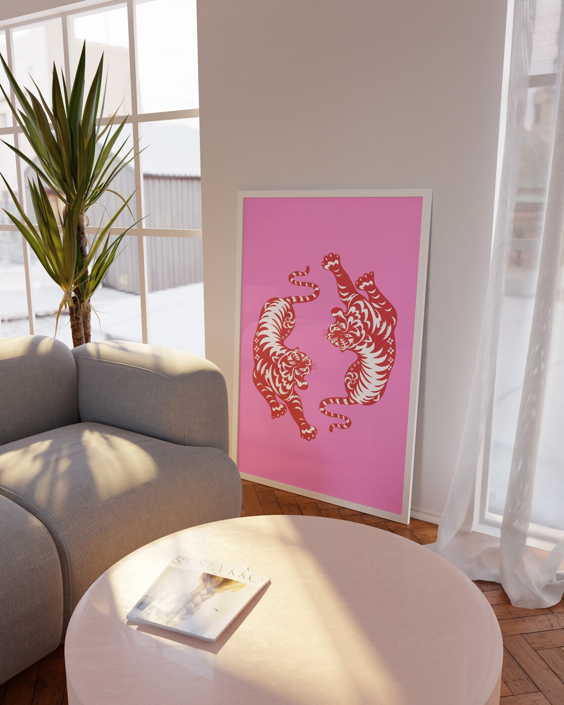 Pink Red Tiger Print, Preppy Room Decor Poster - Image 2