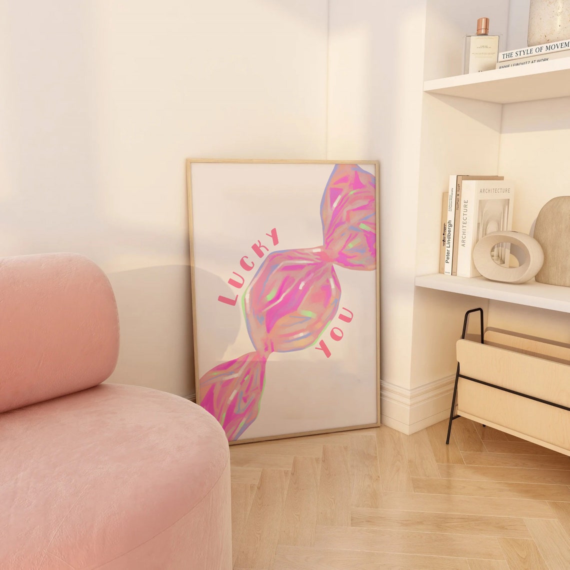 Lucky You Iridescent Pink Candy Coquette Trendy Dorm Bedroom Wall Art - Image 4