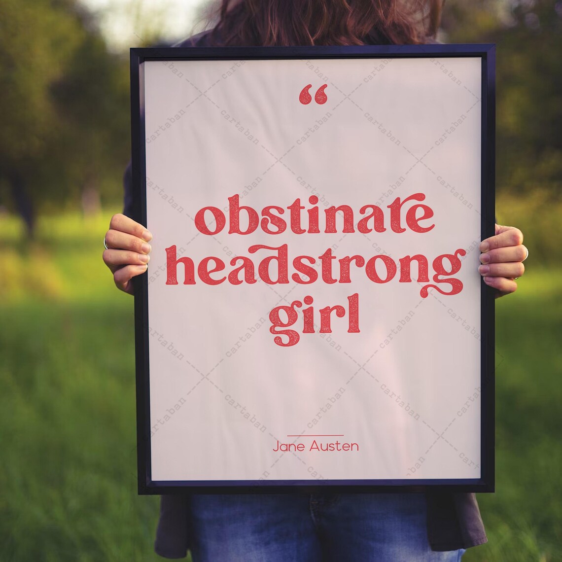 Jane Austen Obstinate Headstrong Girl Pink Feminist Quote Wall Art Print - Image 4
