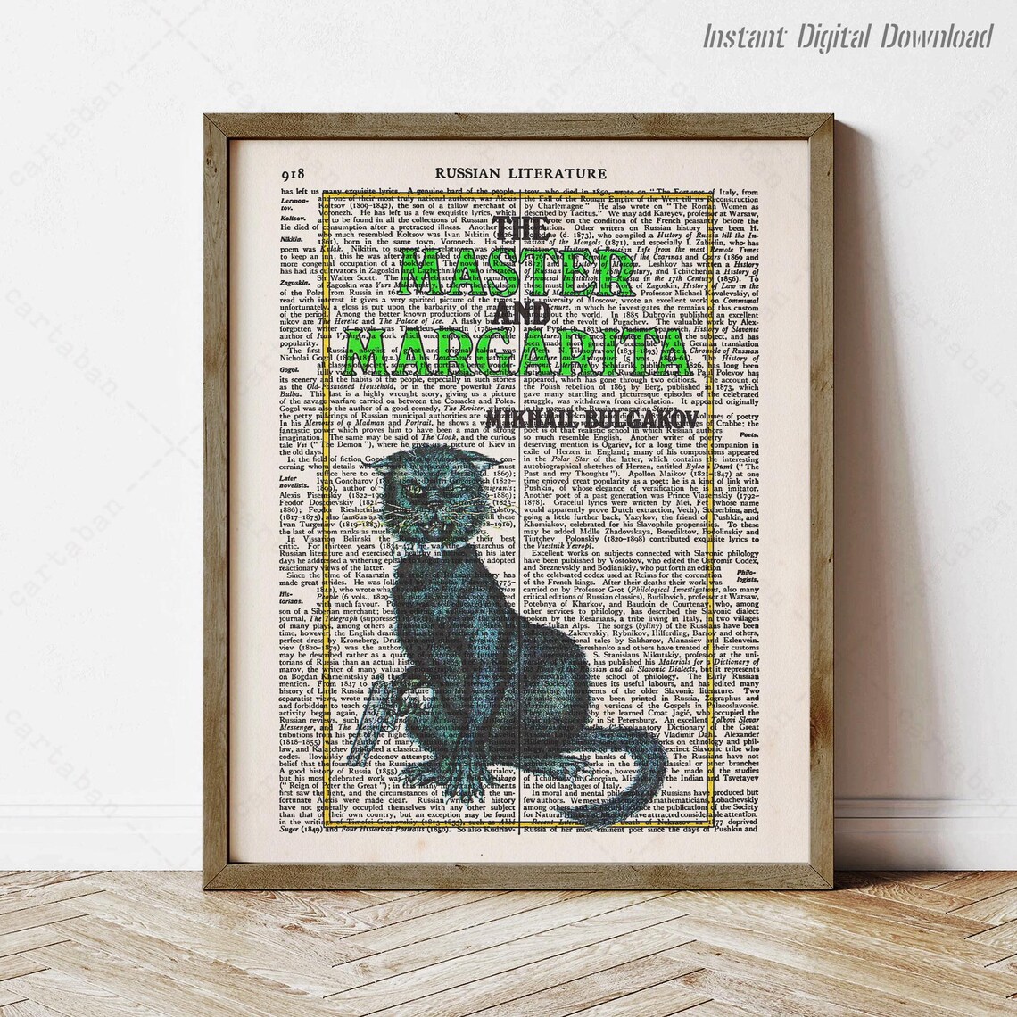 The Master And Margarita Mikhail Bulgakov Black Cat Dictionary Art Poster