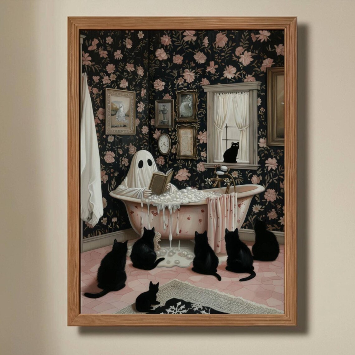 Ghost Reading to Black Cats, Spooky Cute Art Print - Image 6