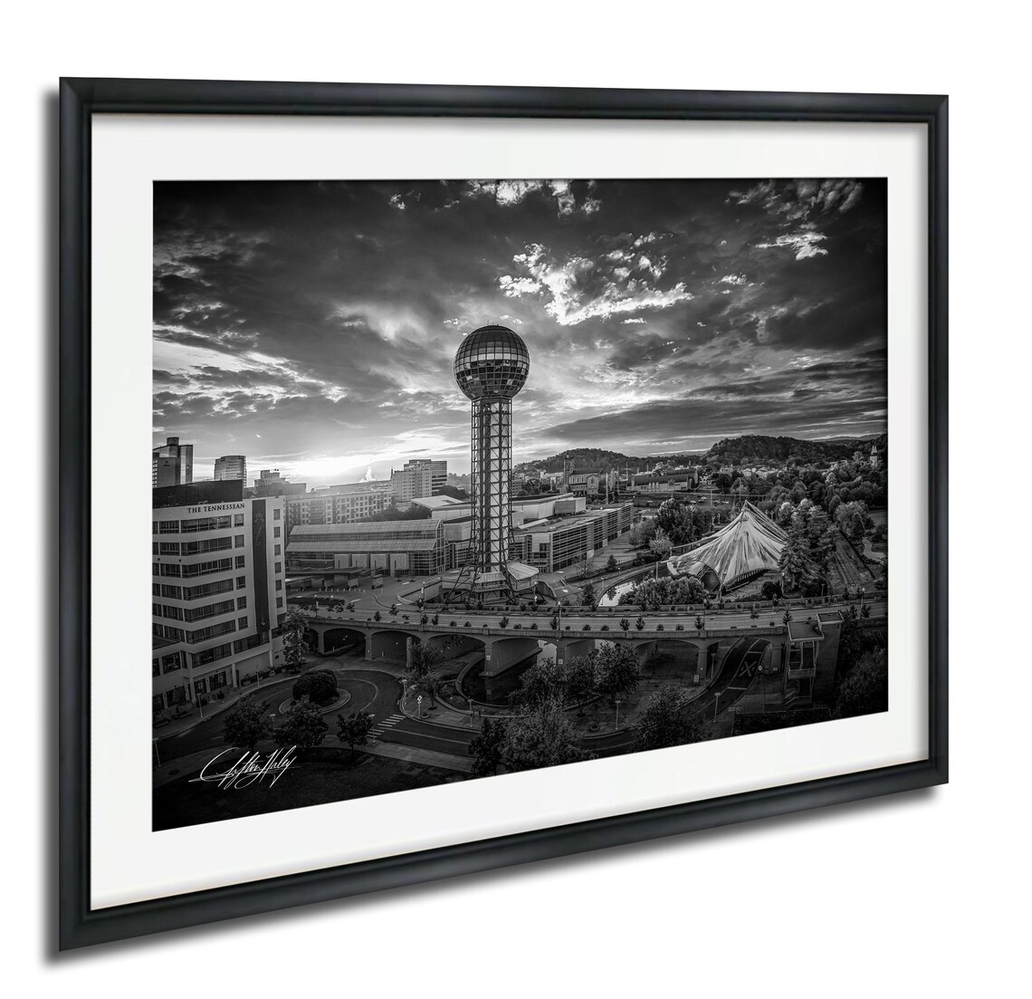 Knoxville Sunsphere Tower Black And White Aerial City View Print