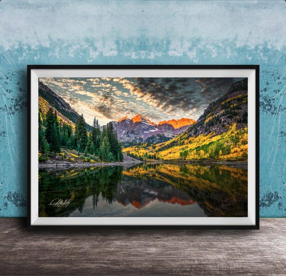 Colorado Landscape Canvas Maroon Bells Autumn Sunrise Wall Art
