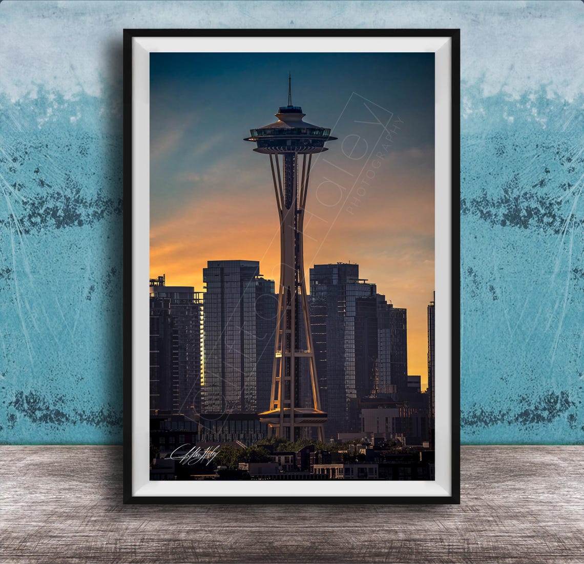 Seattle Space Needle Dusk Skyline Orange Sunset Cityscape Tower Print