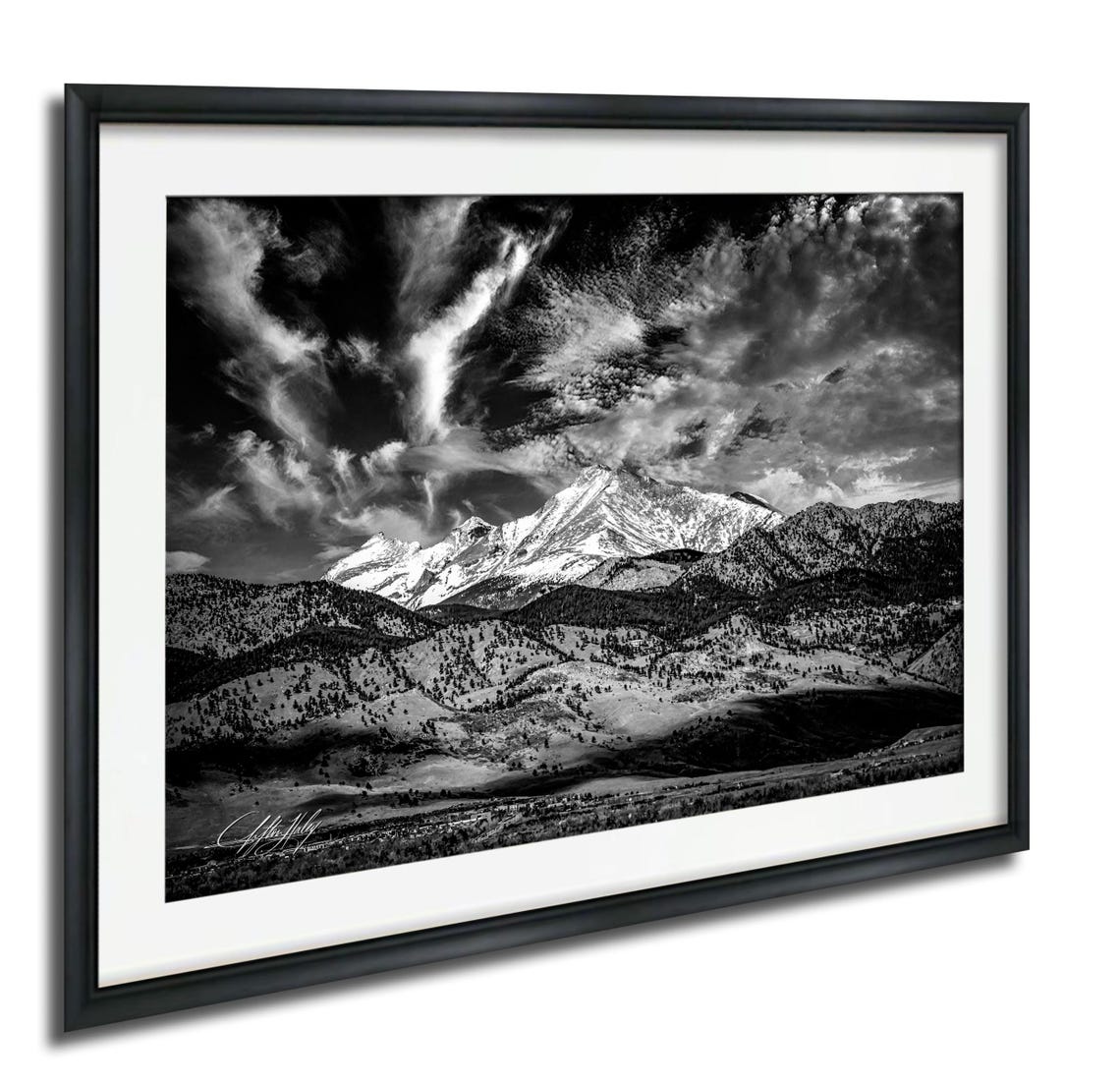 Black And White Rocky Mountain Peaks Dramatic Sky Photo Poster