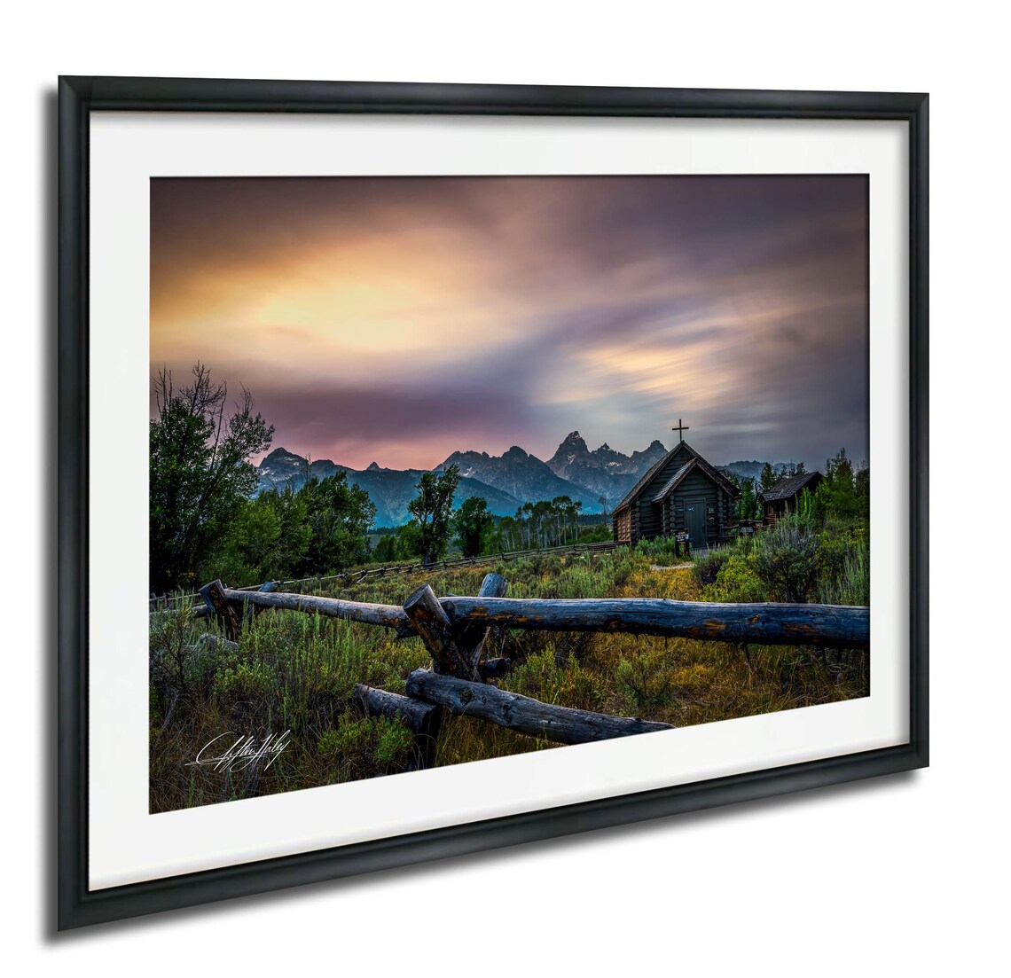 Rustic Chapel Grand Teton Mountain View Art Print
