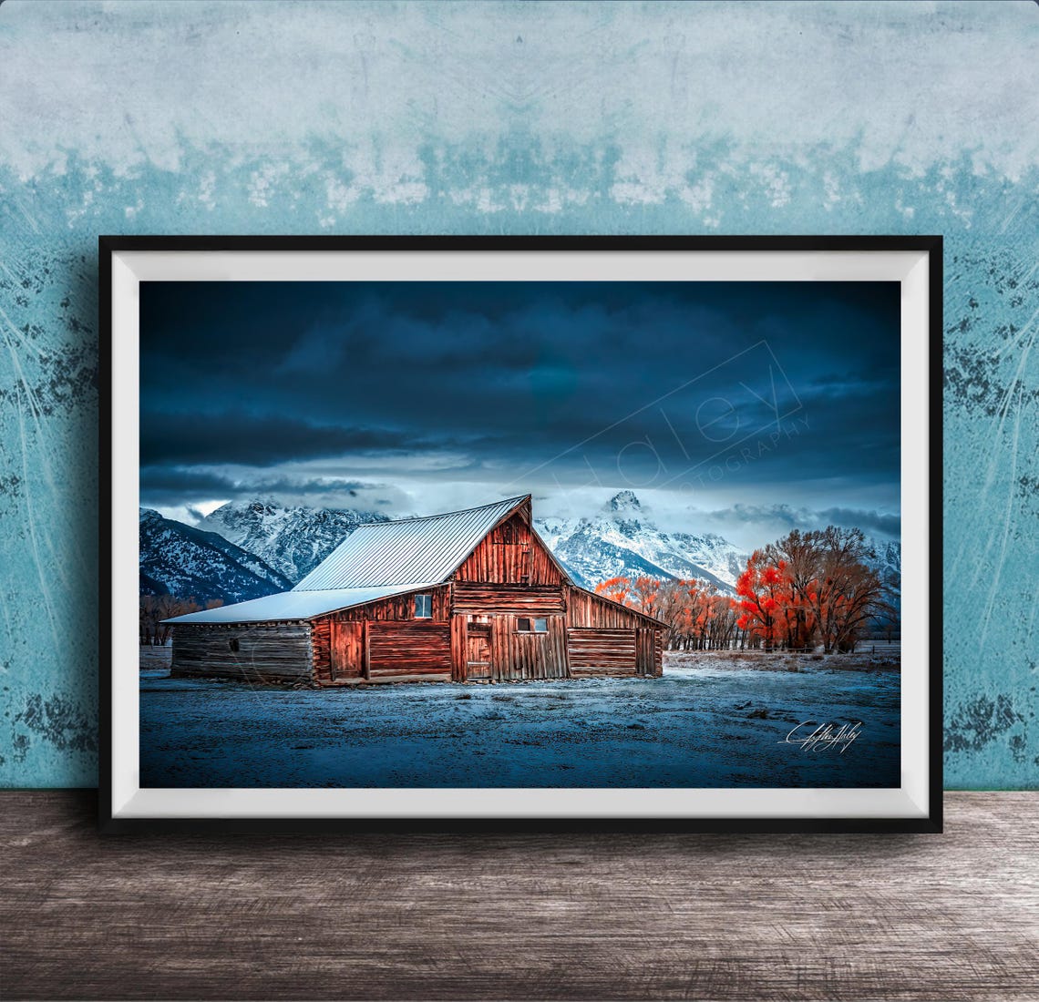 Grand Teton Moulton Barn Winter Snow Landscape Scenic Poster