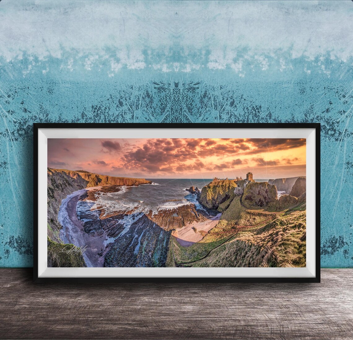 Dunnottar Castle Travel Poster, Stonehaven Cliffs Sunset