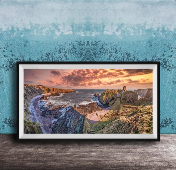 Dunnottar Castle Travel Poster, Stonehaven Cliffs Sunset