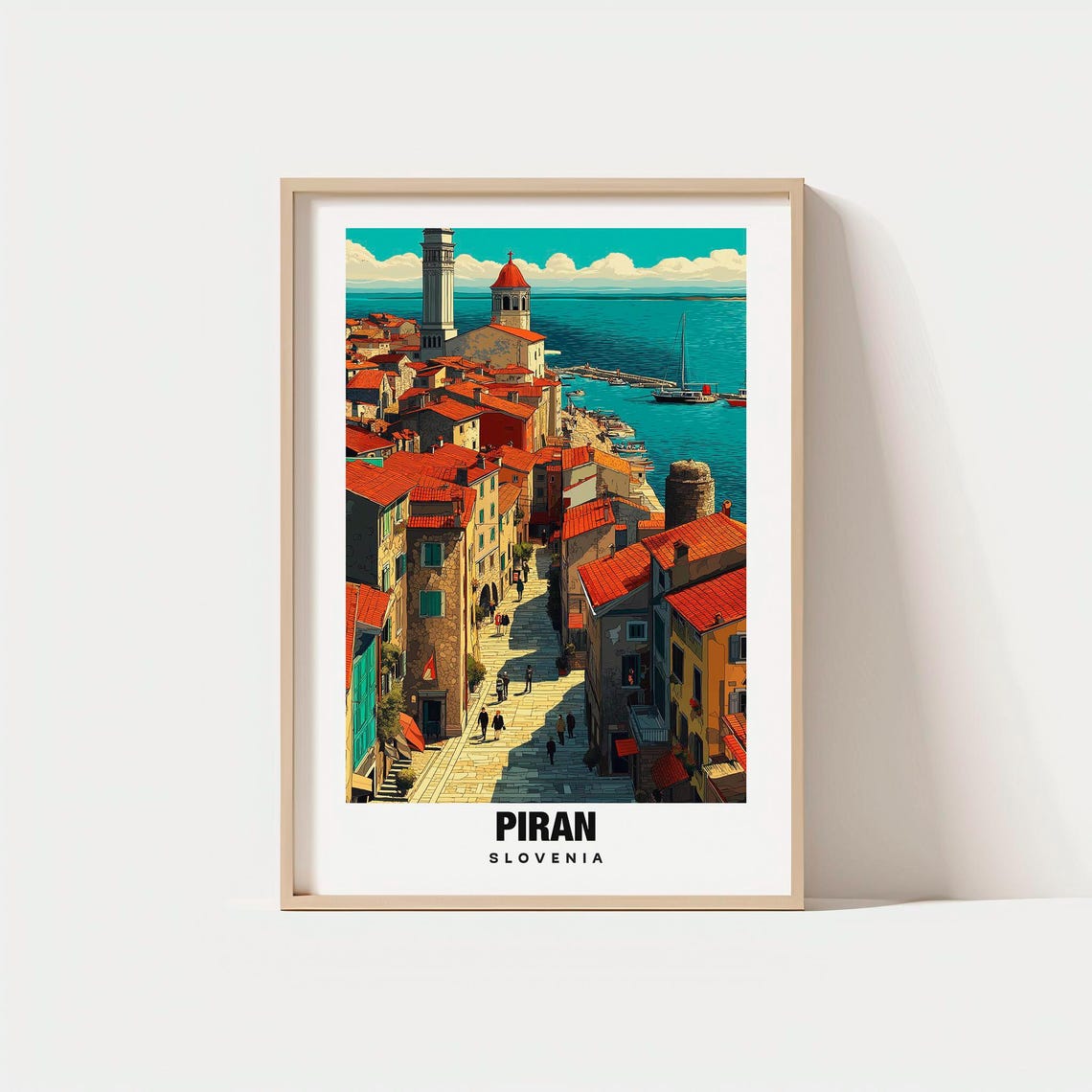 Piran Slovenia Adriatic Old Town Bell Tower Harbor Sunset Poster