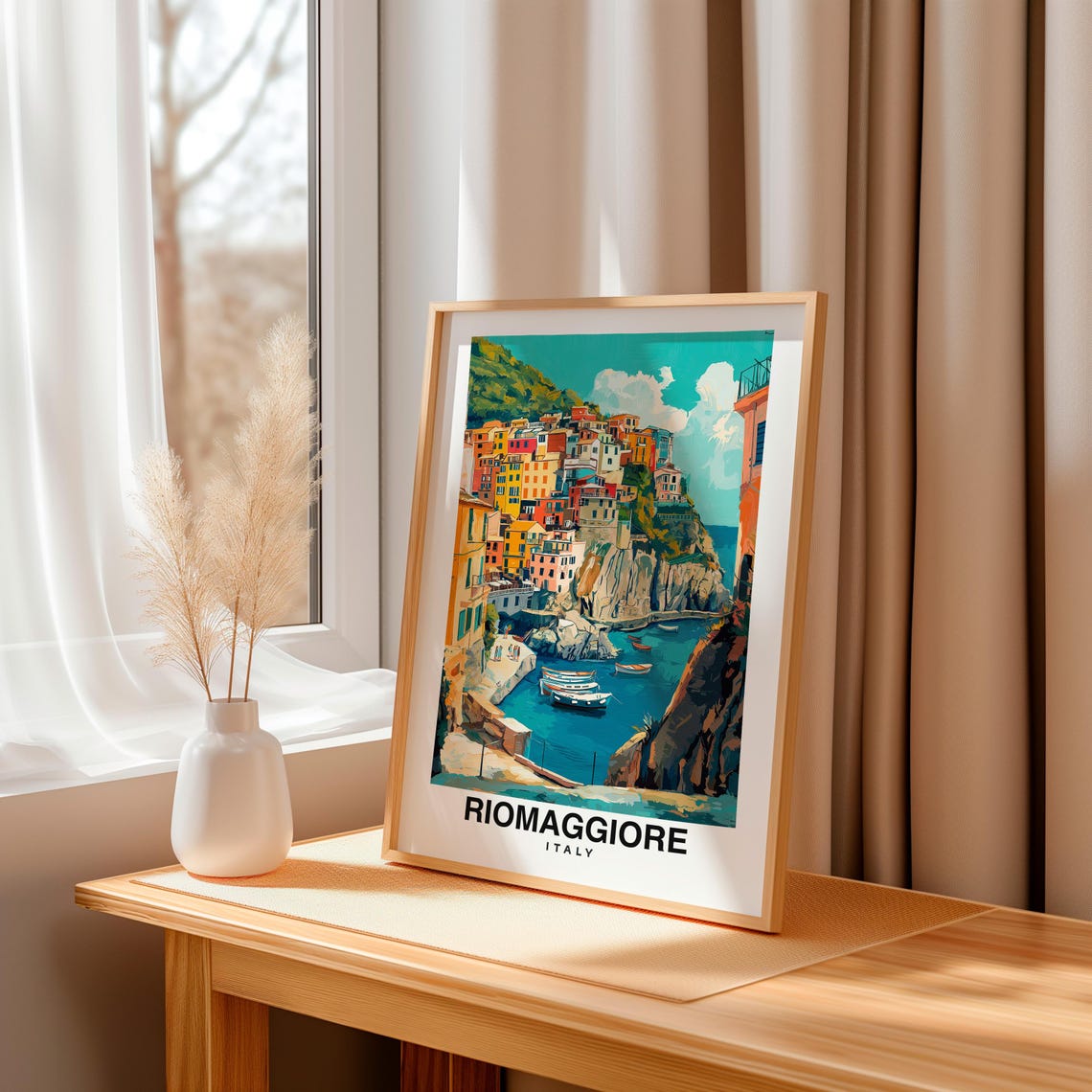 Riomaggiore Print Travel Poster Italian Art Cinque Terre Coastal Views Colorful Houses Scenic Landscapes Historic Village - Image 2