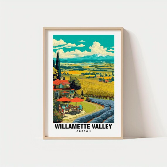 Willamette Valley Oregon Wine Country Estate and Vineyard Rows Poster