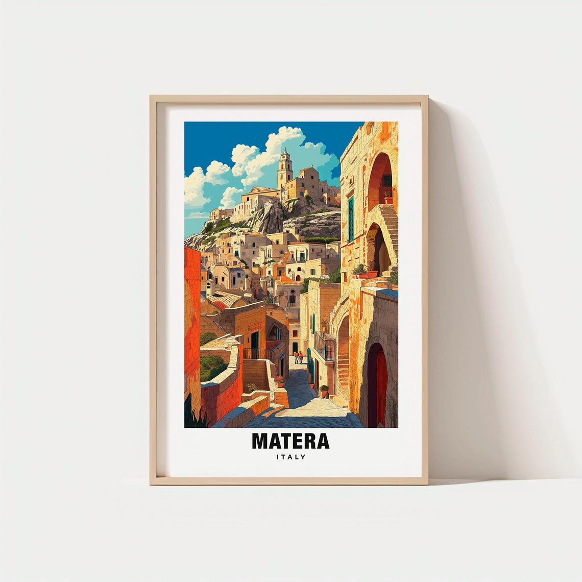 Matera Italy Historic Ancient Stone City Hilltop Retro Travel Poster