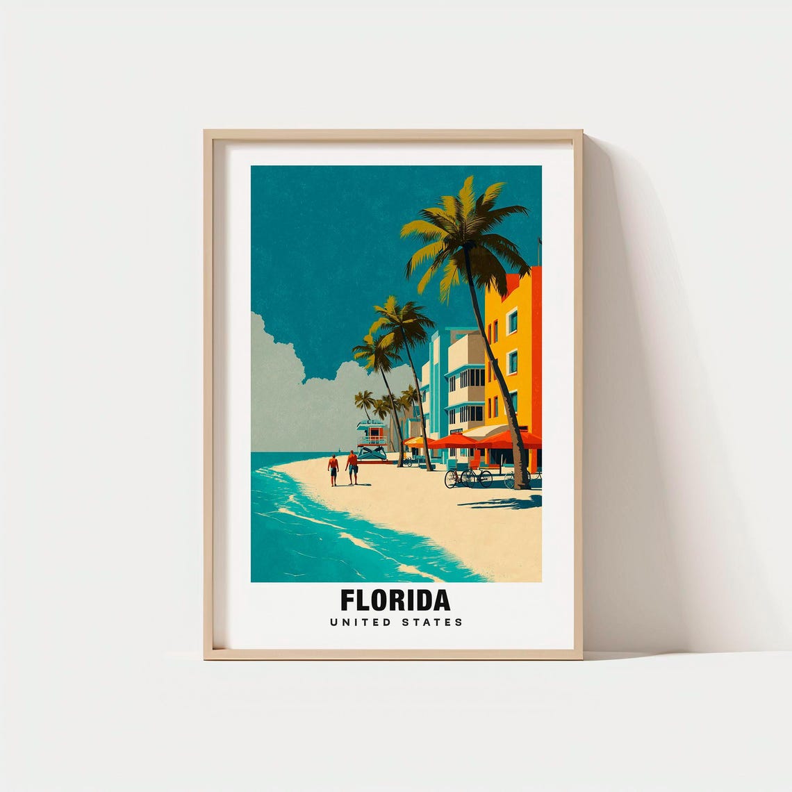 Florida United States Beach Palms Art Deco Hotel Vintage Poster