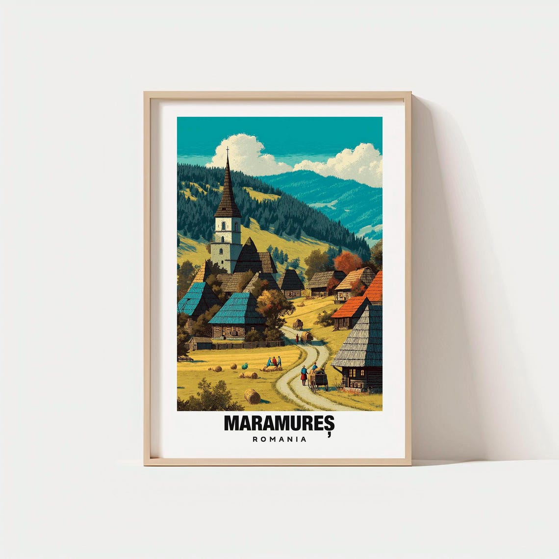 Maramures Romania Rustic Wooden Village Church Mountain Poster
