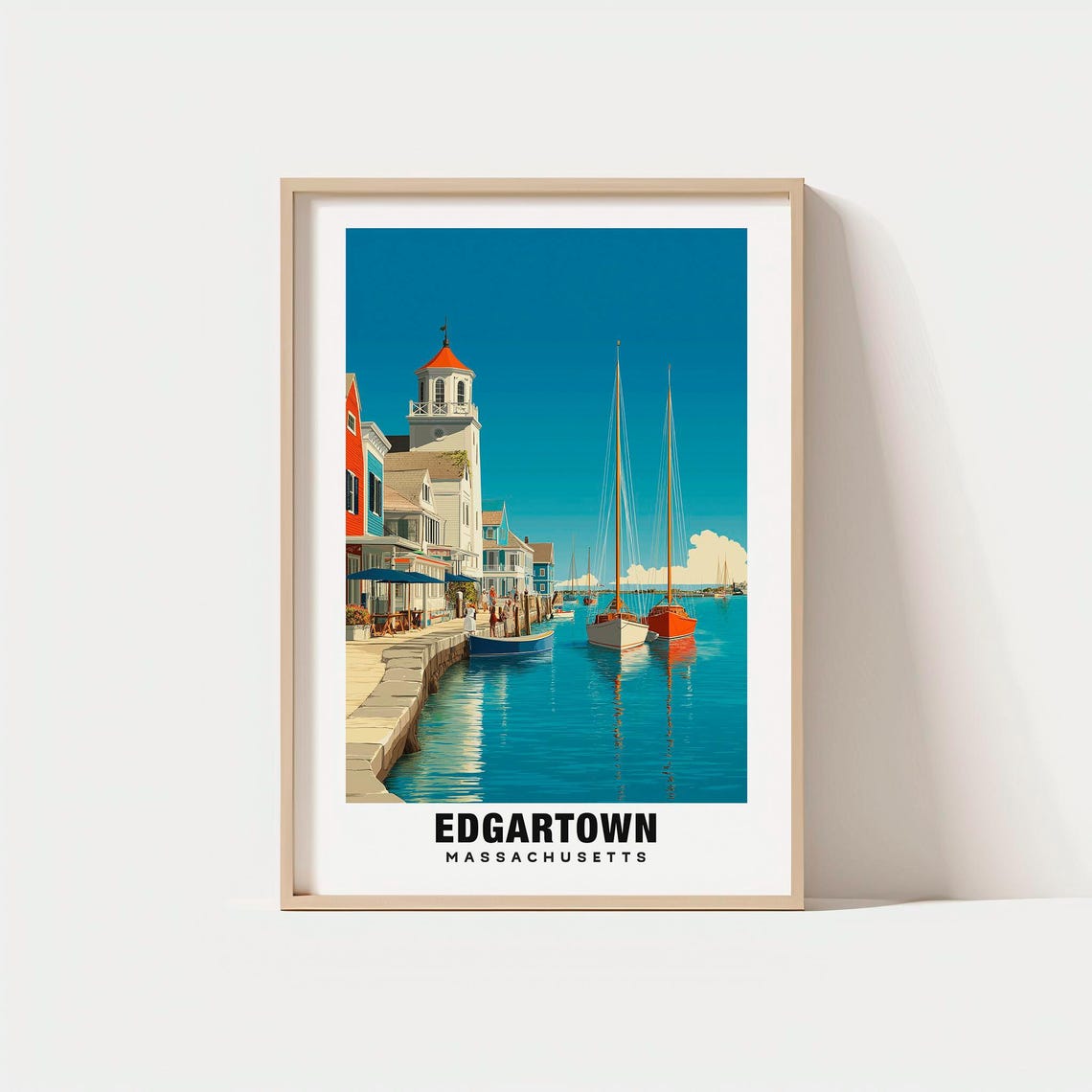 Edgartown Massachusetts Harbor Sailboats Summer Sailing Poster