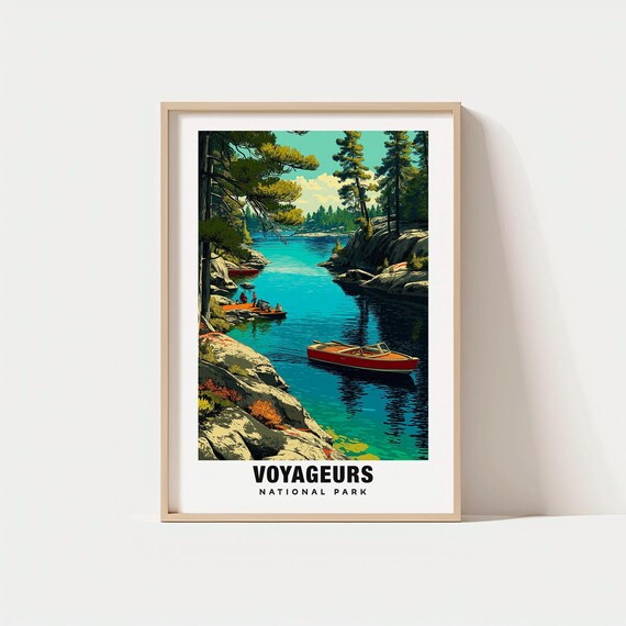 Voyageurs National Park Lake Canoes Pine Shores Travel Poster
