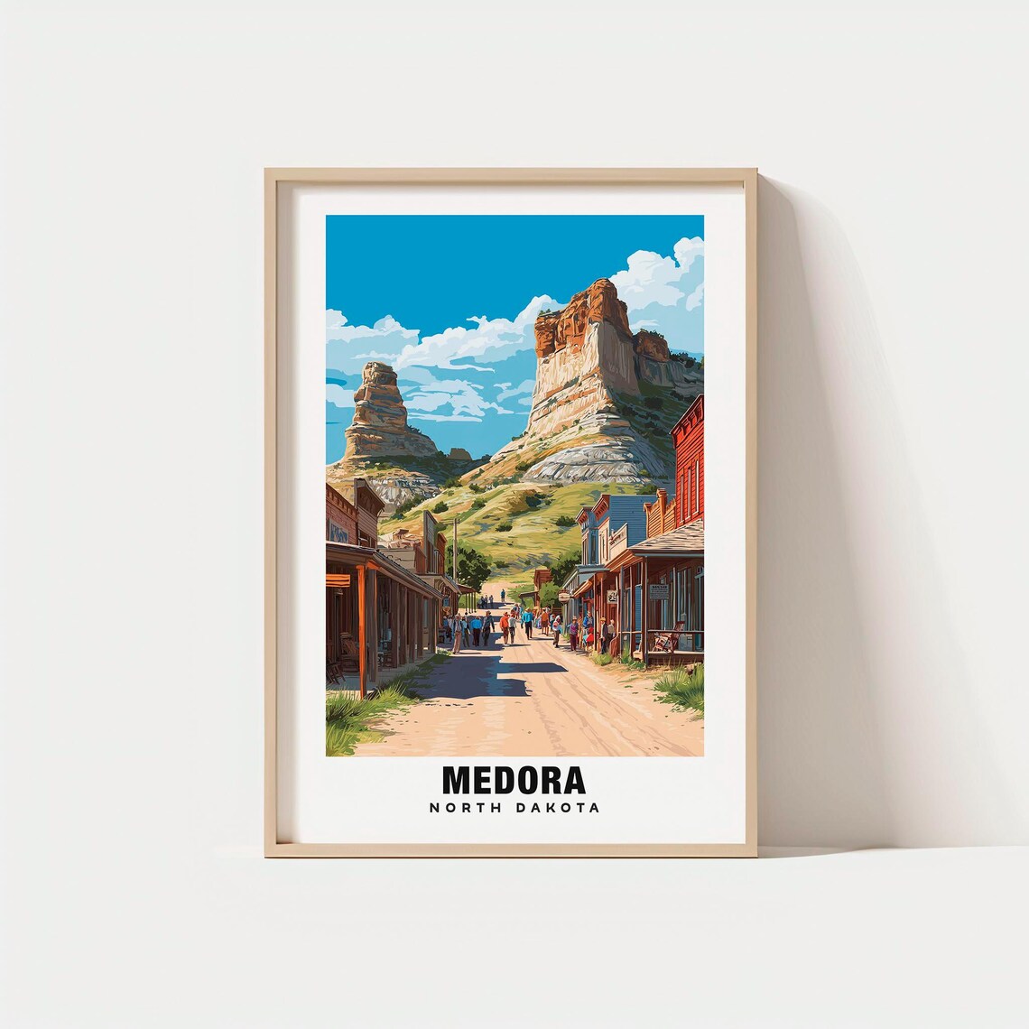 Medora North Dakota Vintage Badlands Western Main Street Travel Poster