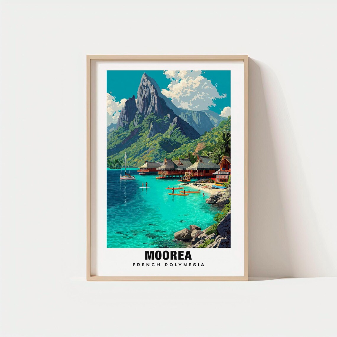 Moorea French Polynesia Overwater Bungalow Tropical Travel Poster